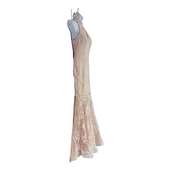 Xscape Lace Sequin Pink Racerback Halter Mermaid Gown Formal Prom Maxi Dress - Picture 5 of 17